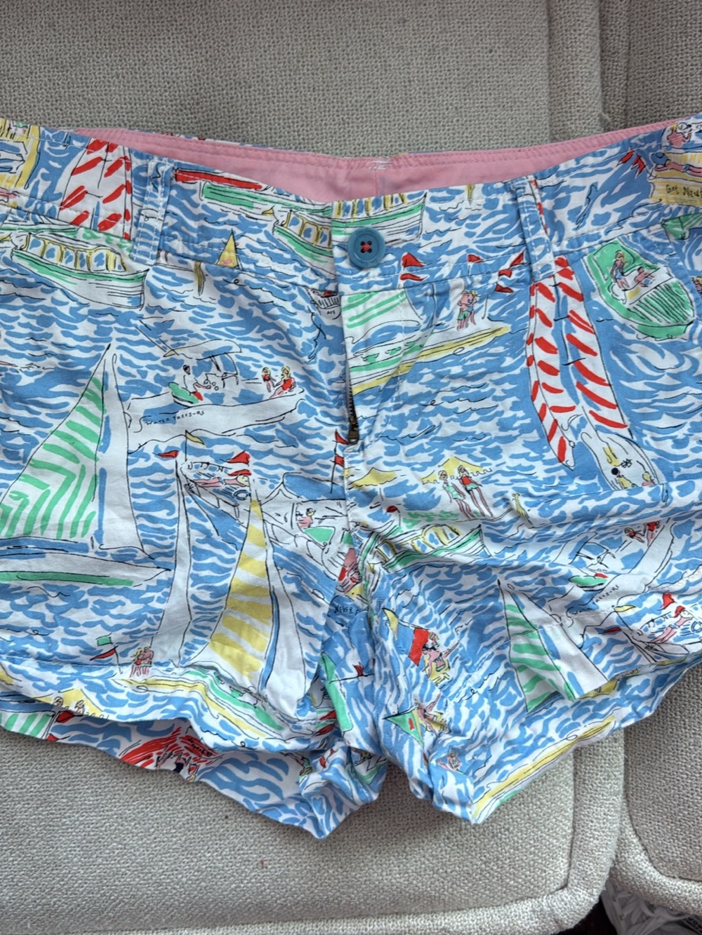 Lilly Pulitzer Nautical Sailboat Print Jean Shorts - Blue A Lil Nauti